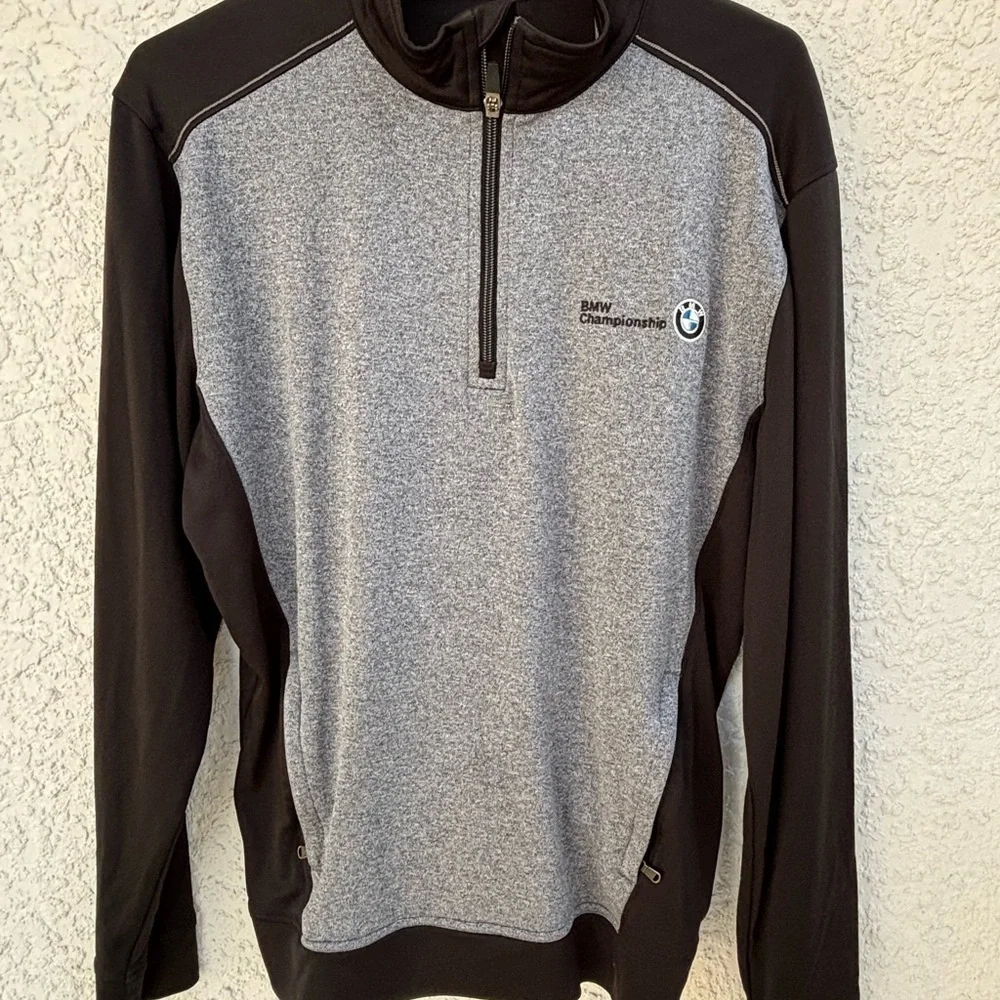 Gray and Black Lightweight Shirt‎ Jacket with Quarter-Zip